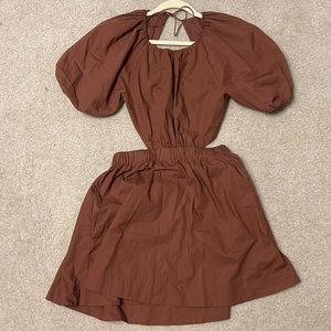 Abercrombie Brown Puff Sleeve Cut Out Dress